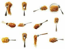 AI generated fork with spaghetti collection isolated on white background photo