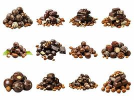 AI generated chocolate truffle candy collection isolated on white background photo