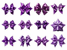 AI generated purple gift bow collection isolated on white background. photo