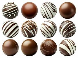 AI generated chocolate ball collection isolated on white background photo