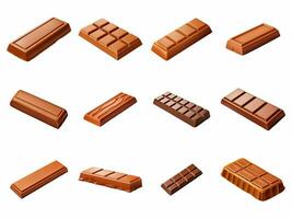 AI generated chocolate bar with caramel filling collection isolated on white background photo