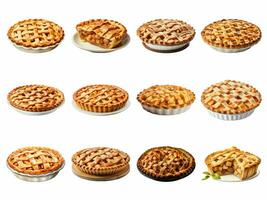 AI generated apple pie collection isolated on white background photo