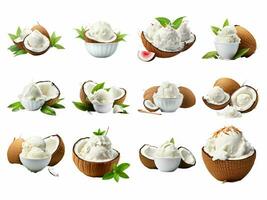 AI generated Coconut Ice Cream collection isolated on white background photo