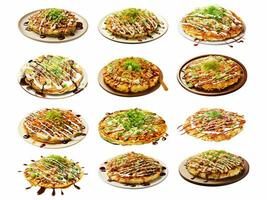 AI generated Okonomiyaki collection isolated on white background photo