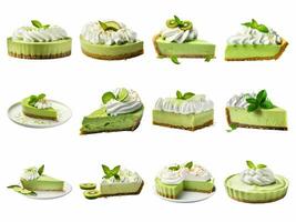 AI generated coconut matcha cream pie collection isolated on white background photo