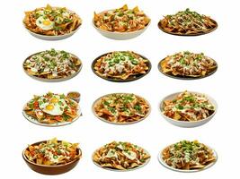 AI generated Chilaquiles collection isolated on white background photo