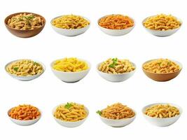 AI generated Fusilli pasta collection isolated on white background photo