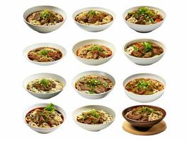 AI generated Beef noodle soup collection isolated on white background photo