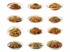 AI generated Japchae collection isolated on white background photo