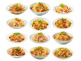 AI generated Green Papaya Salad collection isolated on white background photo