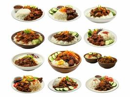 AI generated Nasi Rawon collection isolated on white background photo