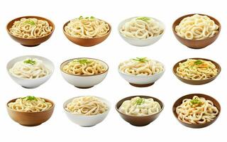 AI generated Udon collection isolated on white background photo