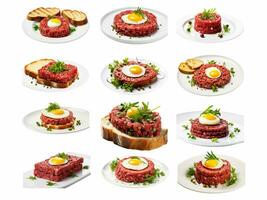 AI generated steak tartare collection isolated on white background photo