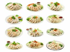 AI generated Hainanese chicken collection isolated on white background photo