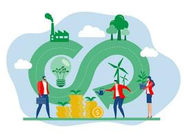 circular o bcg economía inversión, verde energía ambiente, sostenible industria con molino y solar energía paneles ambiental, renovable y reutilizar natural recursos concepto.vector vector