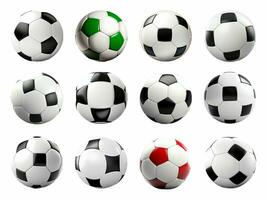 Soccer ball collection isolated on white background with AI generated. photo