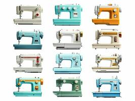 Sewing machine collection isolated on white background with AI generated. photo