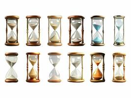 Hourglass collection isolated on white background with AI generated. photo