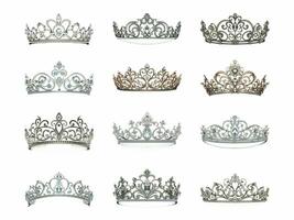 Tiara collection isolated on white background with AI generated. photo