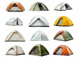 Tent collection isolated on white background with AI generated. photo