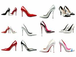 High heels collection isolated on white background with AI generated. photo