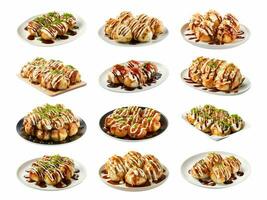 Takoyaki collection isolated on white background with AI generated. photo