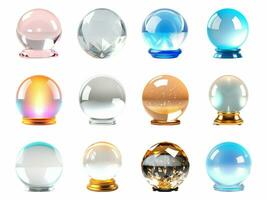 crystal ball collection isolated on white background with AI generated. photo