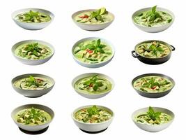 Green curry collection isolated on white background with AI generated. photo