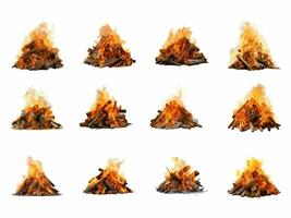 Bonfire collection isolated on white background with AI generated. photo