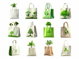 Eco bag collection isolated on white background with AI generated. photo