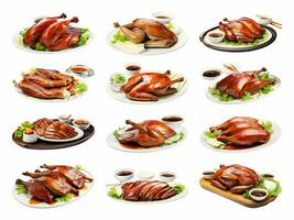 Peking duck collection isolated on white background with AI generated. photo