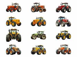 Tractor collection isolated on white background with AI generated. photo