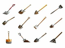 Shovel collection isolated on white background with AI generated. photo