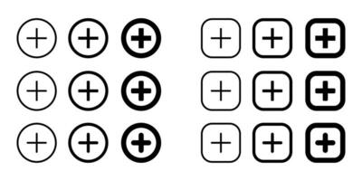 Add button icon vector set collection. Social media plus sign symbol