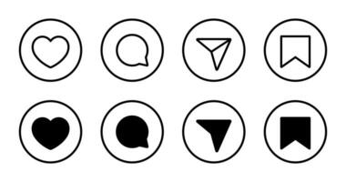 Like, comment, share, and save icon vector in circle line