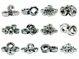 metal nuts collection isolated on white background with AI generated. photo