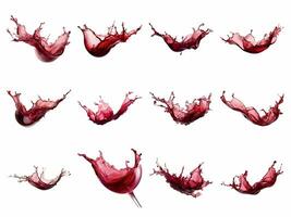 Red wine splash collection isolated on white background with AI generated. photo