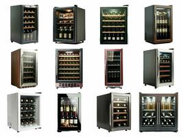 wine fridge cooler collection isolated on white background with AI generated. photo