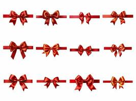 Red ribbon and bow collection isolated on white background with AI generated. photo