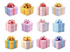 Gift box collection isolated on white background with AI generated. photo