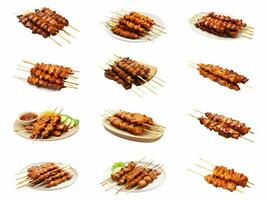Satay collection isolated on white background with AI generated. photo