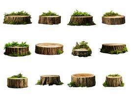 Tree stump podium collection isolated on white background with AI generated. photo