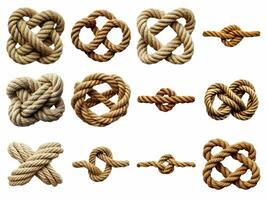 rope knot collection isolated on white background with AI generated. photo