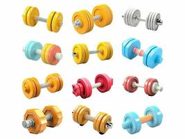 Dumbbell collection isolated on white background with AI generated. photo