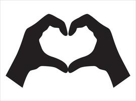 Silhouette of two hands forming a heart shape against a white background, symbolizing love and affection. vector