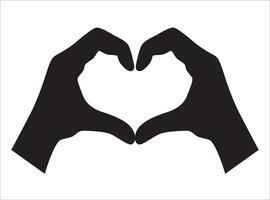 Silhouette of two hands forming a heart shape against a white background, symbolizing love and affection. vector