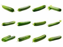 Cucumber collection isolated on white background with AI generated. photo