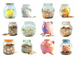 Savings collection isolated on white background with AI generated. photo