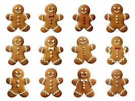 Gingerbread man cookie collection isolated on white background with AI generated. photo