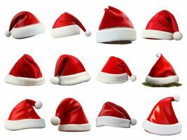 santa hat collection isolated on white background with AI generated. photo
